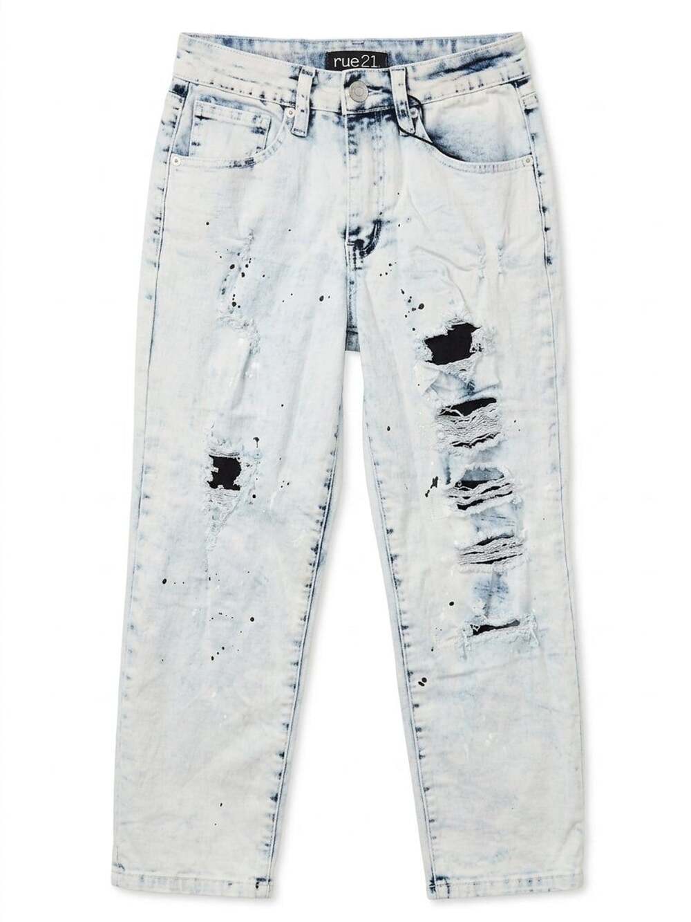 Rue21 Relaxed Crop Jeans Size 26/30 Light Wash Distressed Paint Splatter